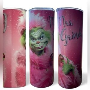 Mrs Grinch Christmas 20oz Stainless Steel Tumbler w Straw Lid Gift NIB